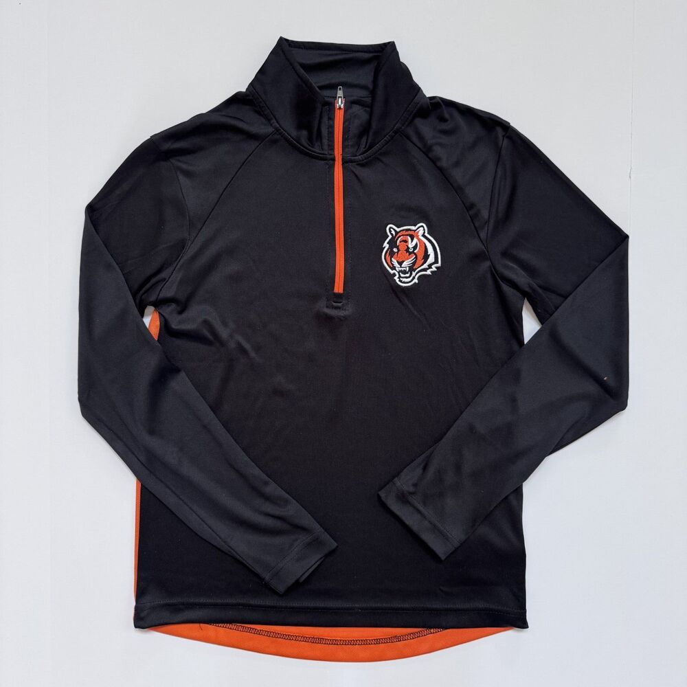 cincinnati bengals boy size medium 10 12 quarter zip black orange